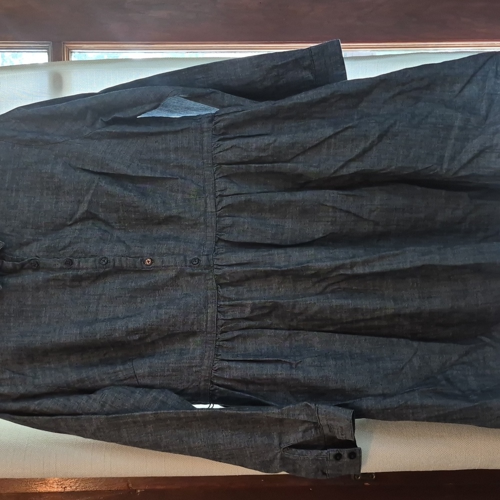 Button Front Lg. Petite Babydoll Blue Chambray Shirtdress Cotton Dress Mini - Picture 4 of 9